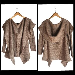 Massimo‎ Dutti Brown Knit Women's Open-front Asymmetrical Hooded Cardigan M